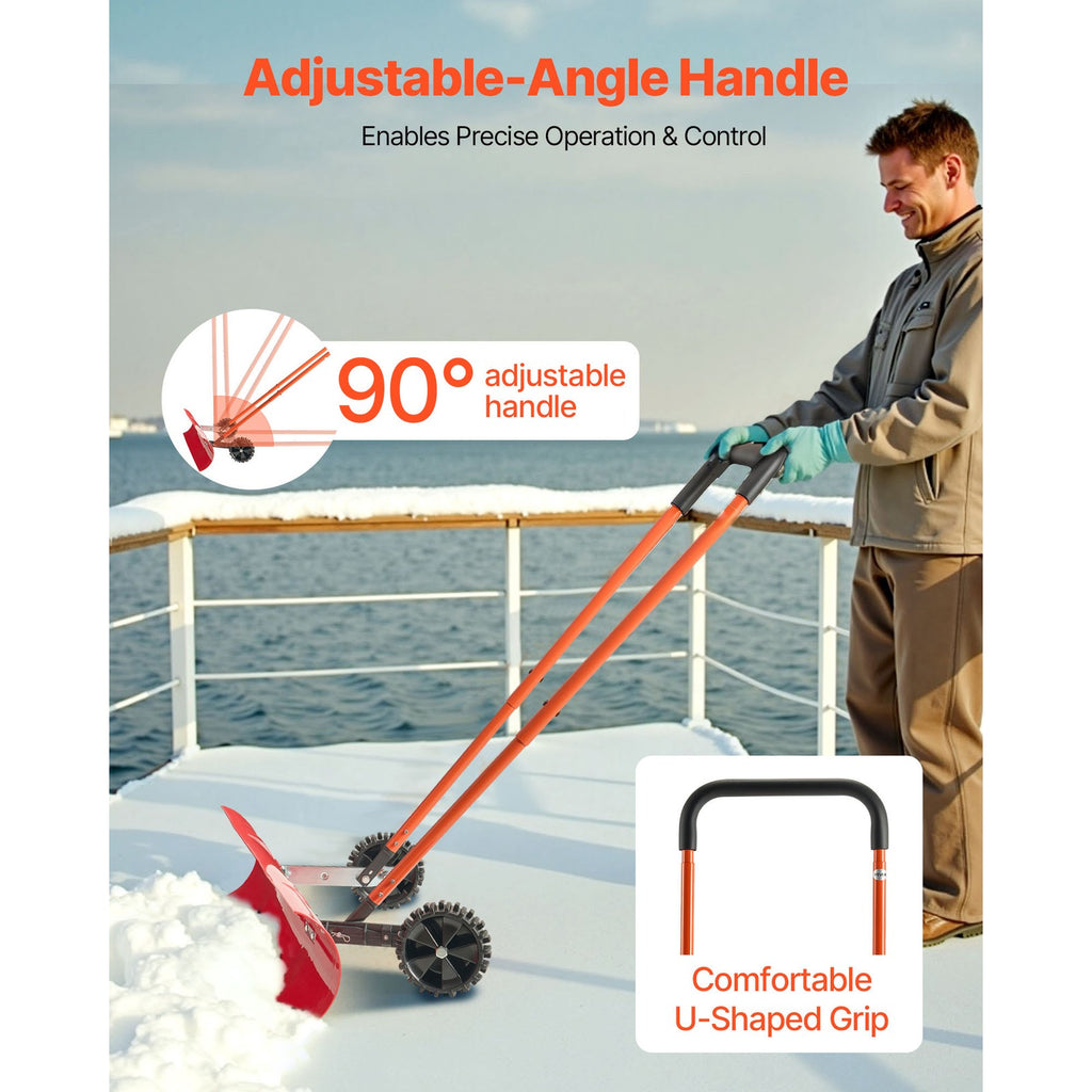 Snow Shovel with Wheels 37.8" Plastic Snow Removal Pusher Snow Plow for Driveway