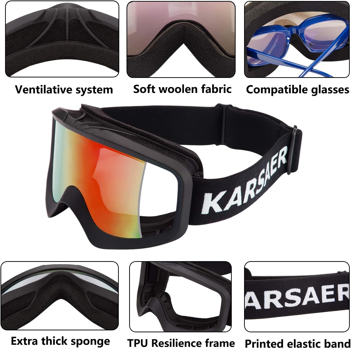 Ski Goggles Anti-Fog Snow Goggles OTG 100% UV Protection Snowboard Goggles Bendable Dual-Lenses for Men Women Youth