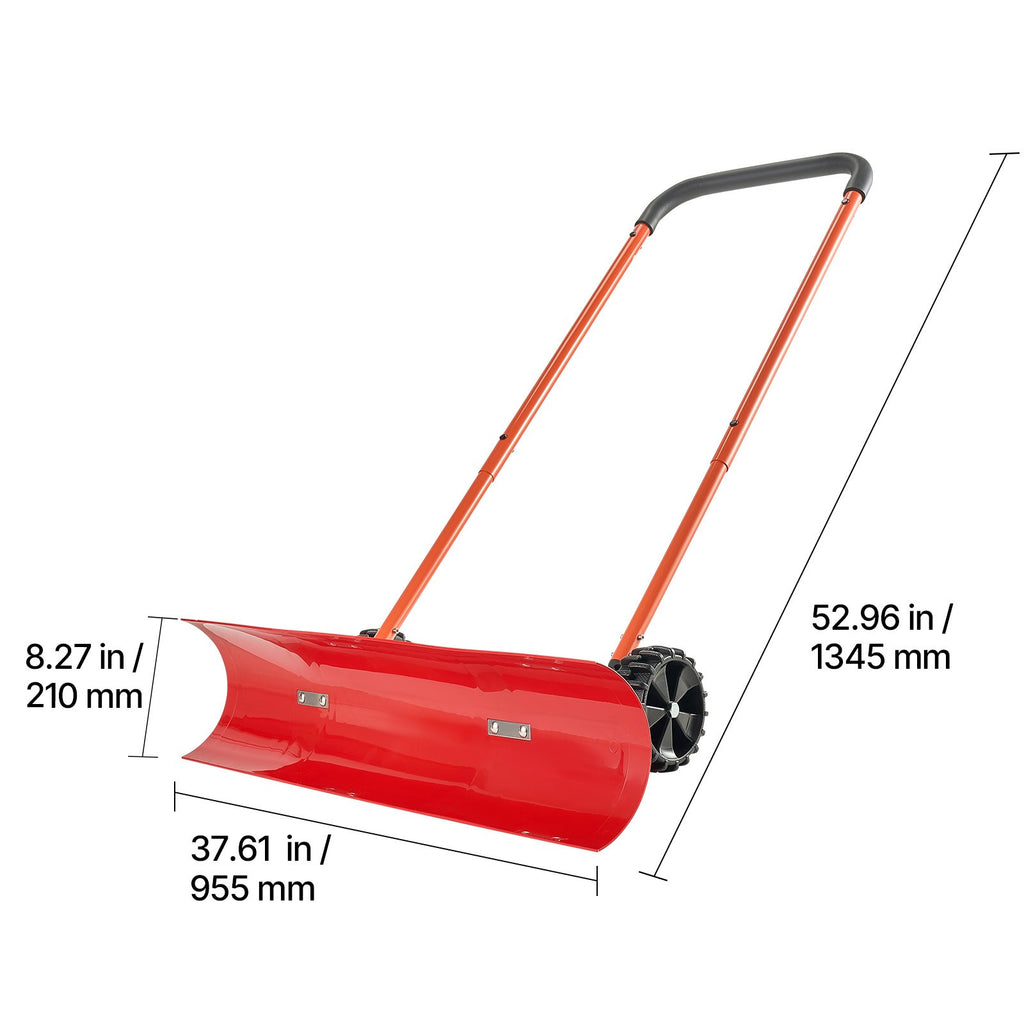 Snow Shovel with Wheels 37.8" Plastic Snow Removal Pusher Snow Plow for Driveway