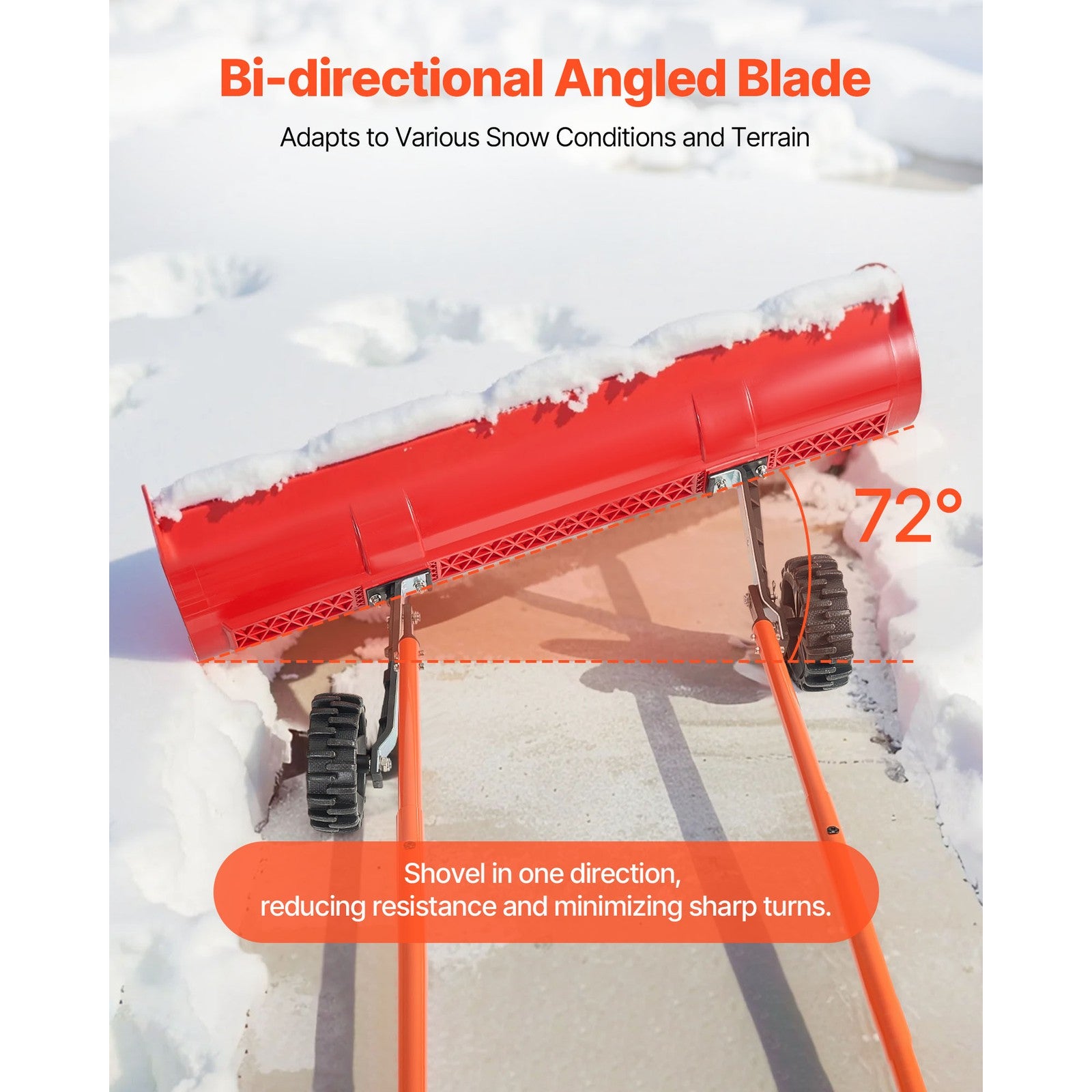 Snow Shovel with Wheels 37.8" Plastic Snow Removal Pusher Snow Plow for Driveway