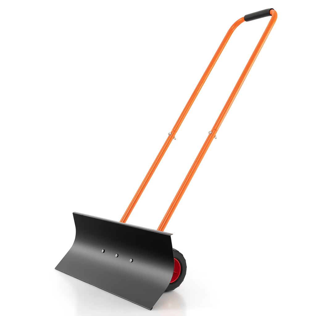 30" Snow Shovel Heavy-Duty Metal Adjustable Height Wheeled Snow Removal Pusher