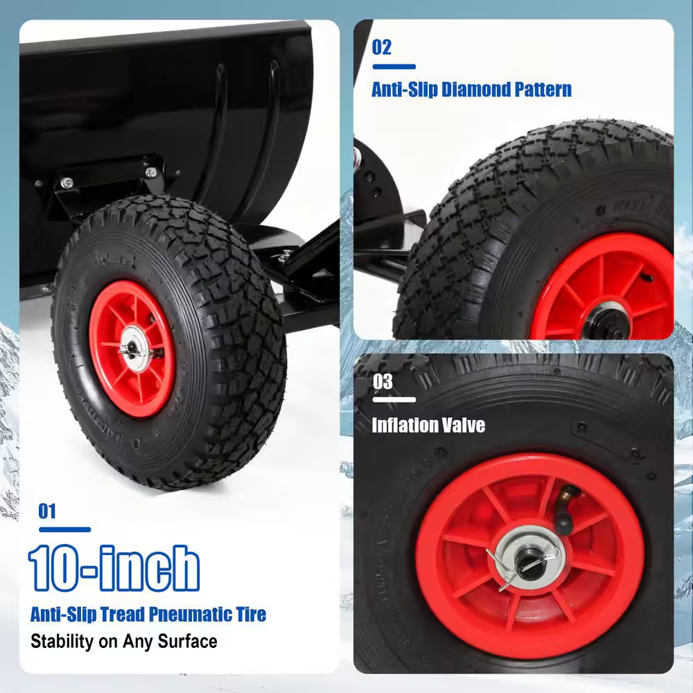 Black 42.5 In.L Non-Slip Rubber Adjustable Handle Carbon Steel Snow Shovel with 2 Wheels, 29.1 In. Carbon Steel Blade