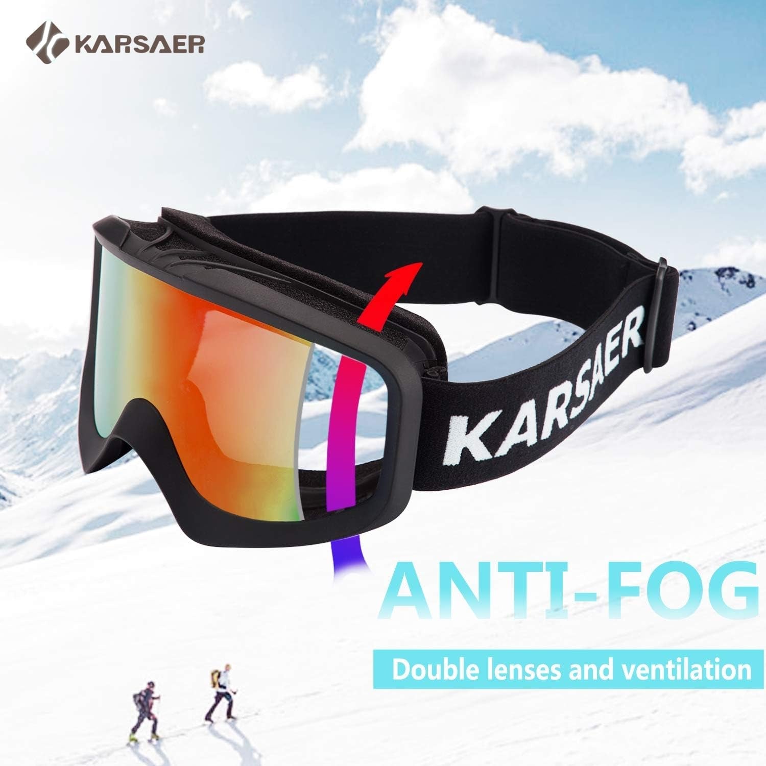 Ski Goggles Anti-Fog Snow Goggles OTG 100% UV Protection Snowboard Goggles Bendable Dual-Lenses for Men Women Youth